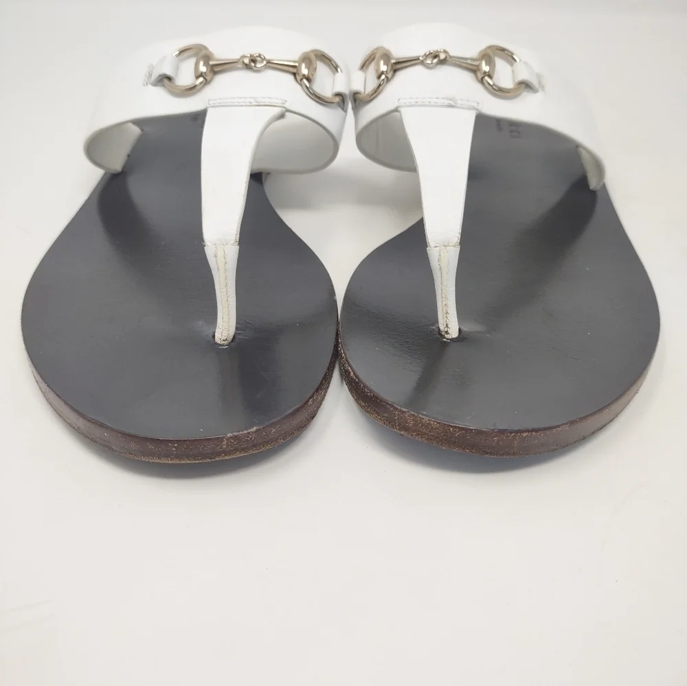 Gucci 37 Marcy horsebit thong sandals white leather flip flops flats